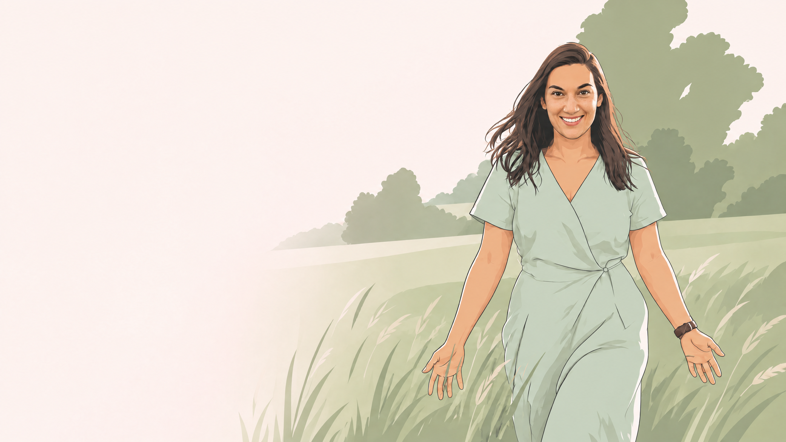 Flächige Comic-Illustration von Aylin Schäfer in einer ruhigen Wiesenlandschaft